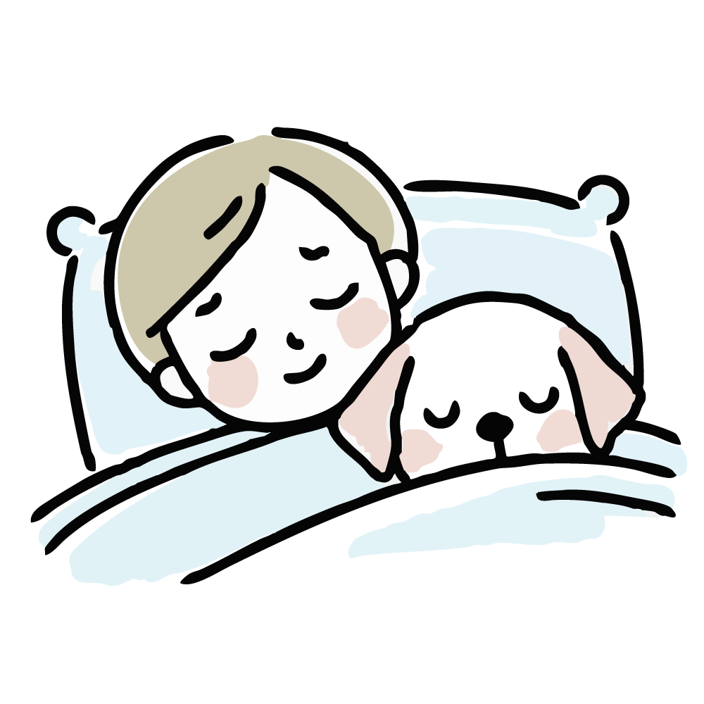 男の子と犬が一緒に眠っているイラスト