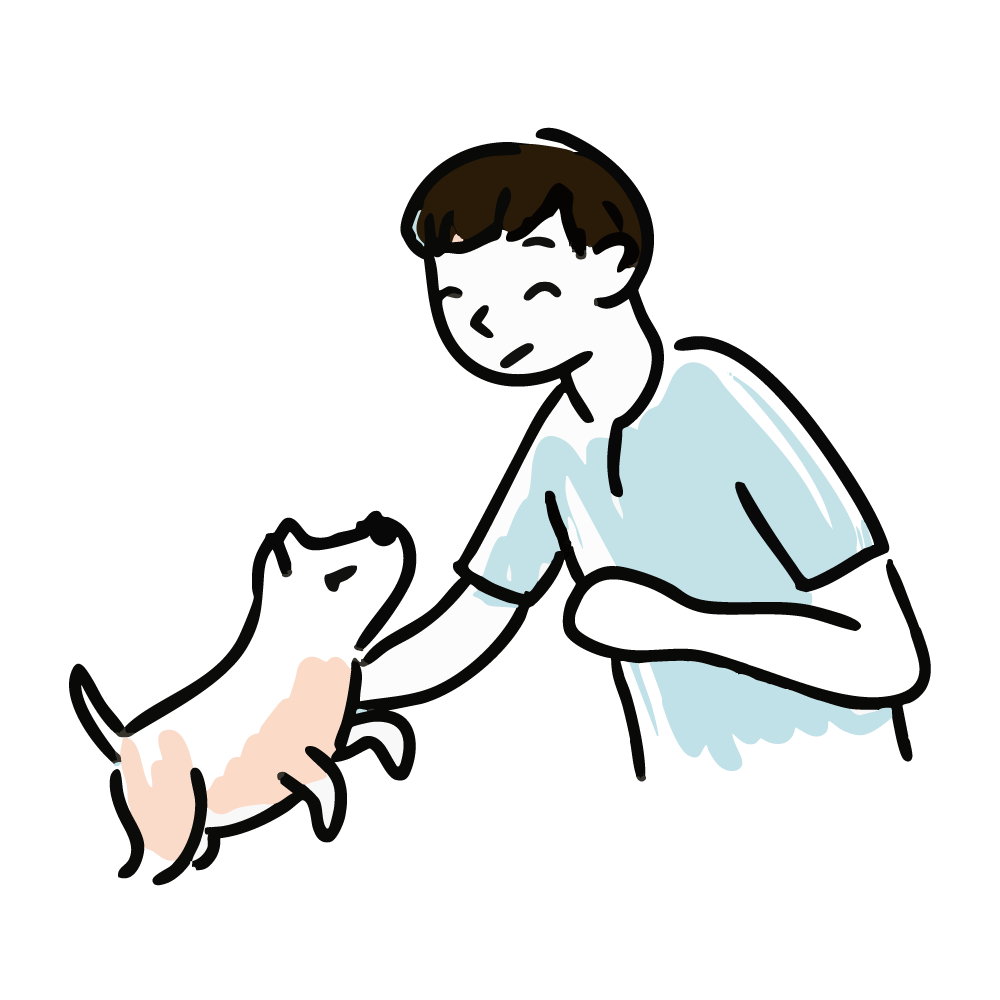 男の子が犬に手を差し伸べているイラスト