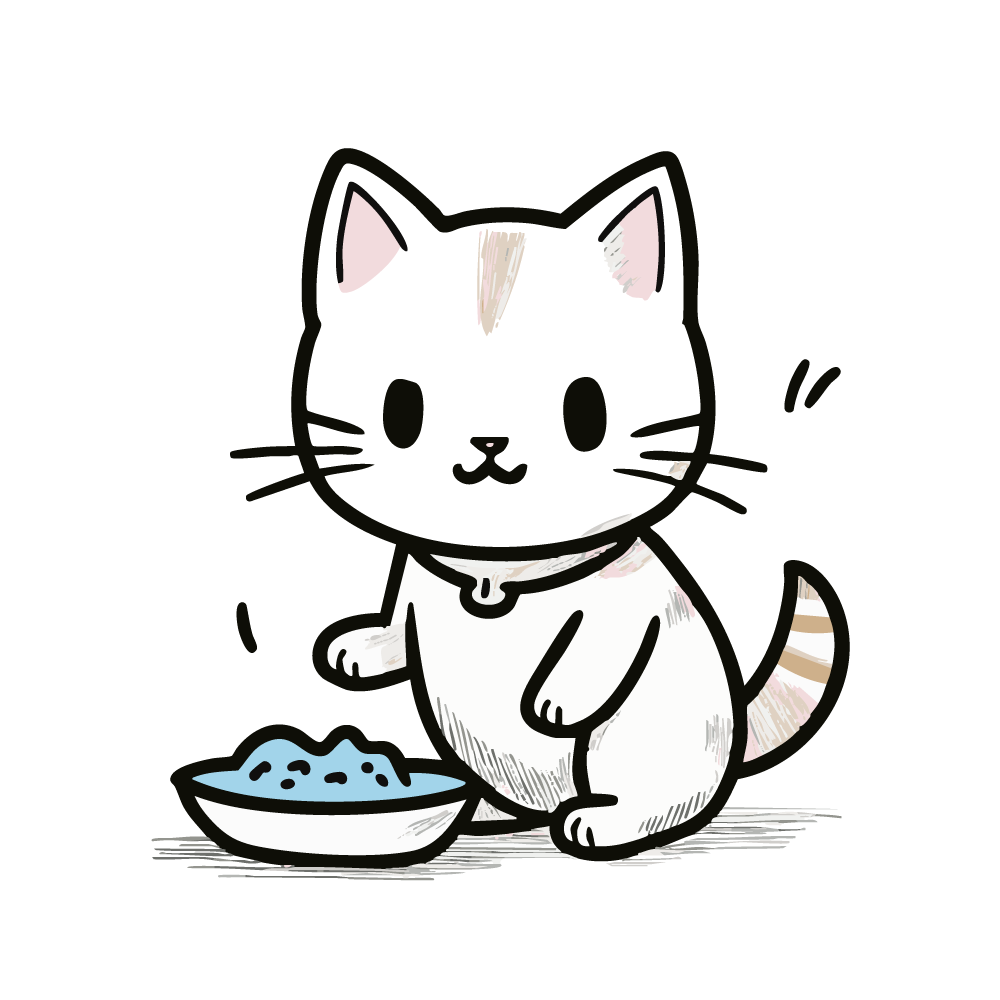 ご飯を食べる猫のイラスト