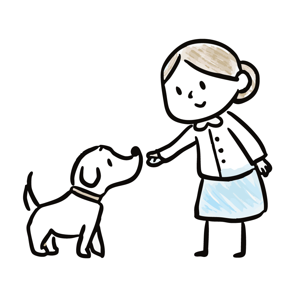 犬に手を差し伸べる女性のイラスト