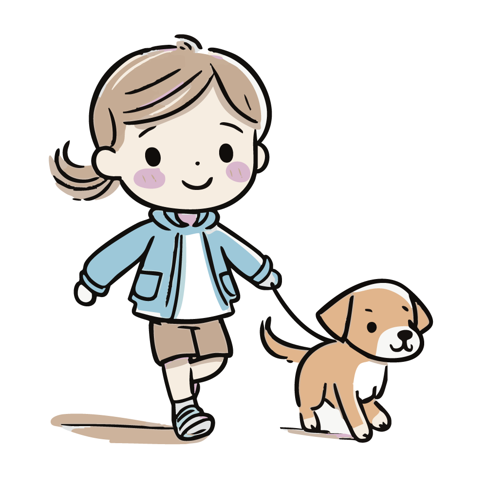 犬と散歩する女の子のイラスト