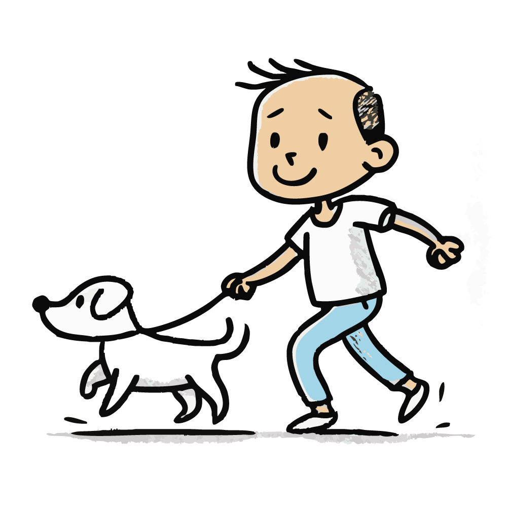 犬と散歩する男の子のイラスト