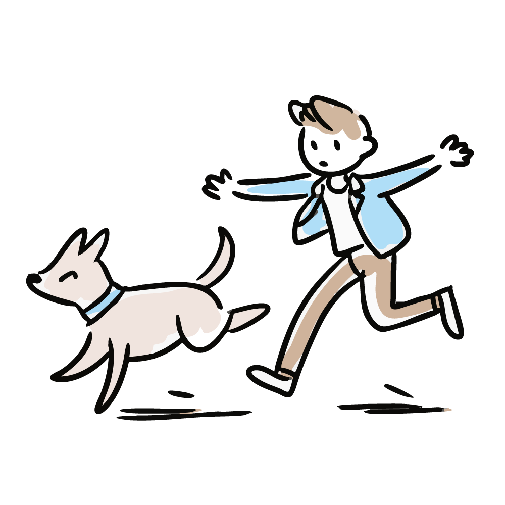 楽しそうに走る男の子と犬のイラスト