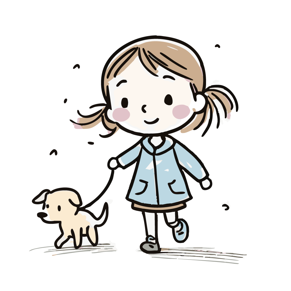 犬と散歩する女の子のイラスト