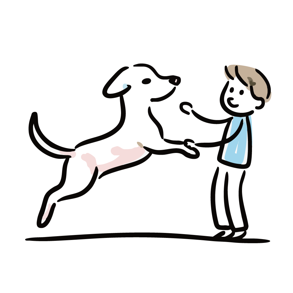 犬と遊ぶ男の子のイラスト