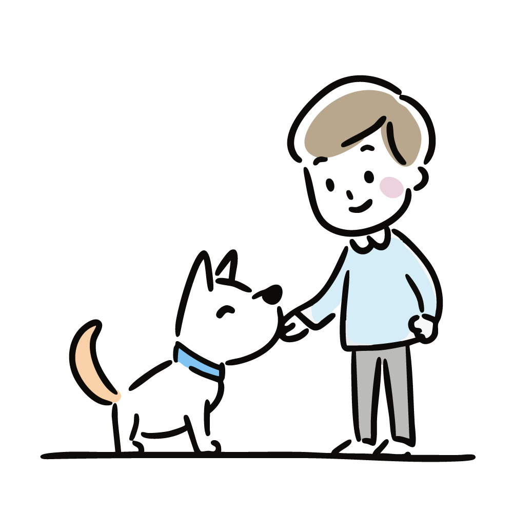 犬に手を差し伸べる男性のイラスト