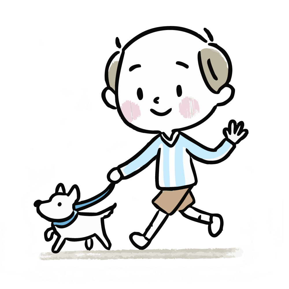犬と散歩する男の子のイラスト
