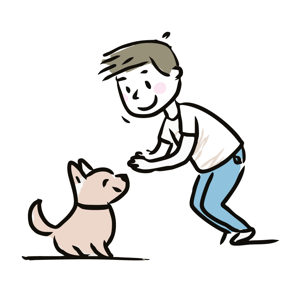 笑顔で犬と遊ぶ男の子のイラスト