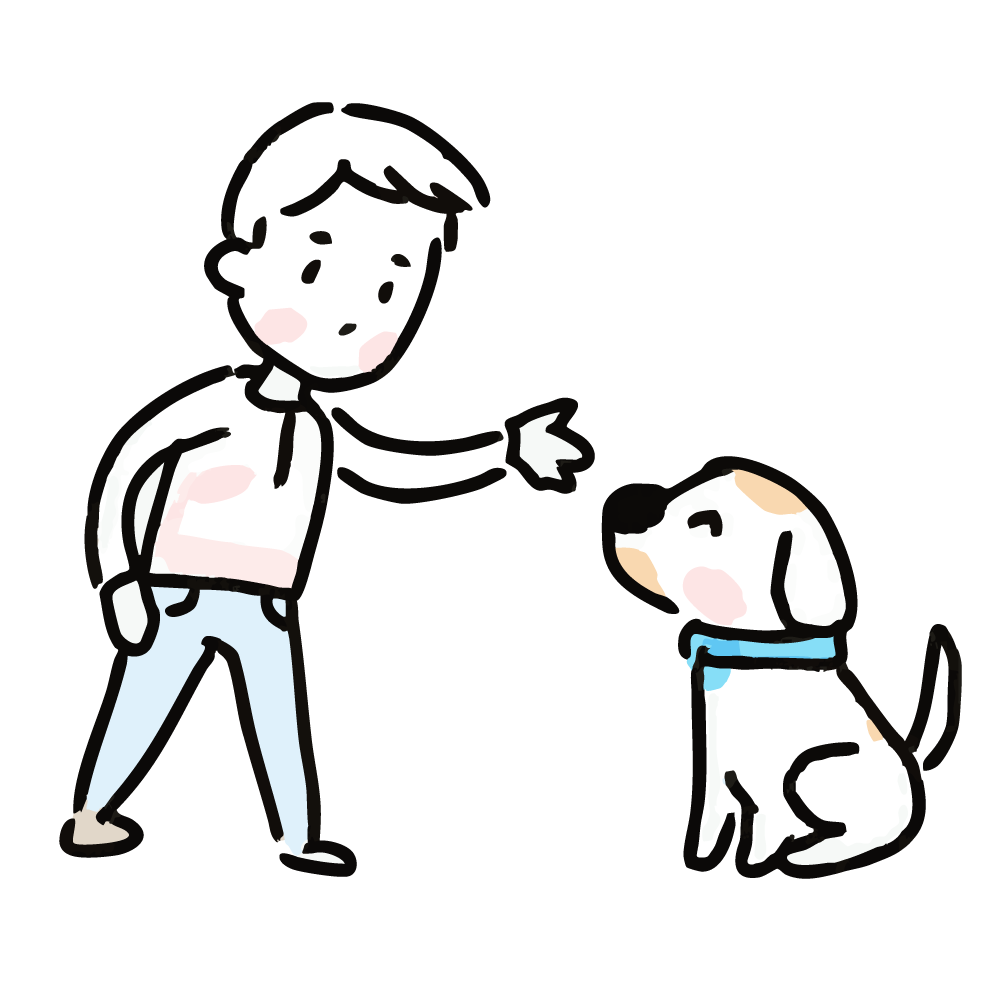 犬に手を差し伸べる男性のイラスト