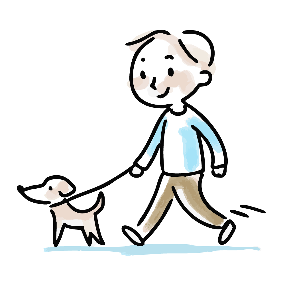 犬と散歩する男性のイラスト