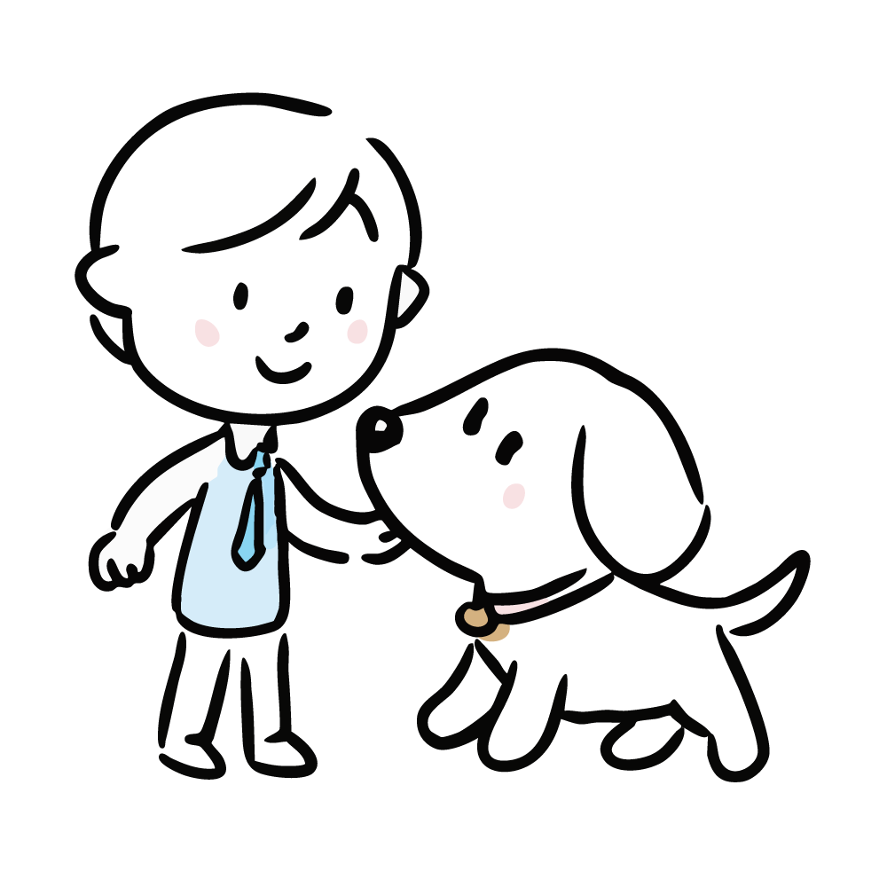 犬に手を差し伸べる男性のイラスト
