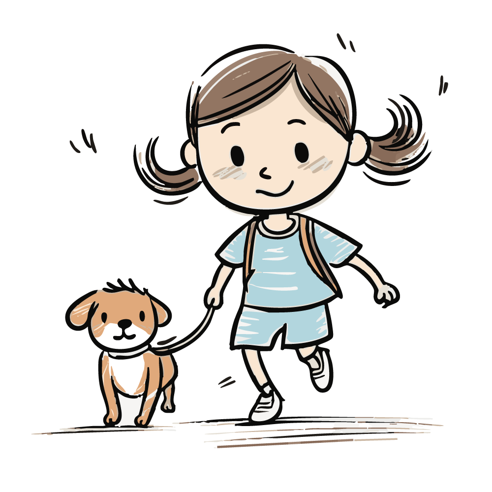 犬と散歩する女の子のイラスト