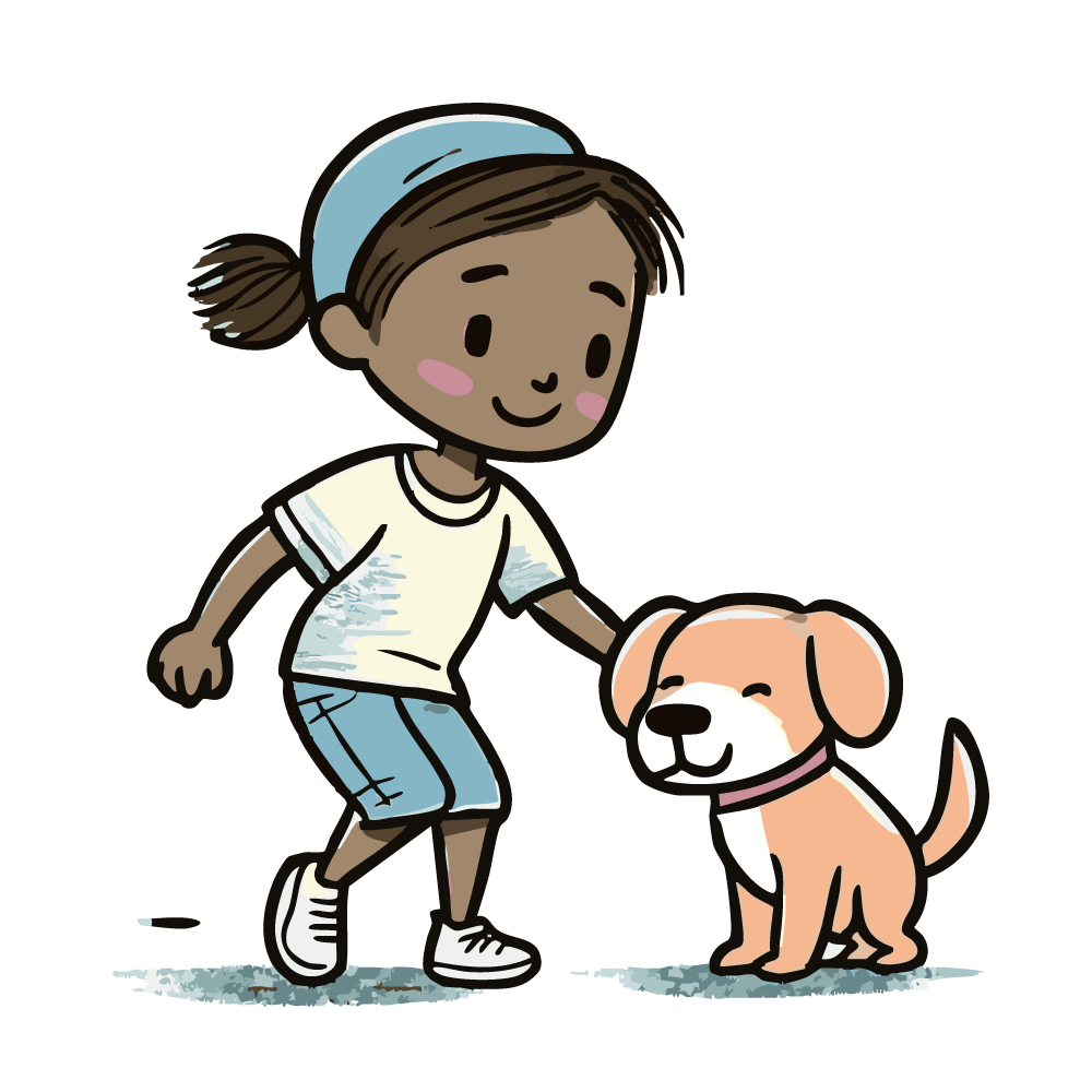 犬に手を差し伸べる女の子のイラスト