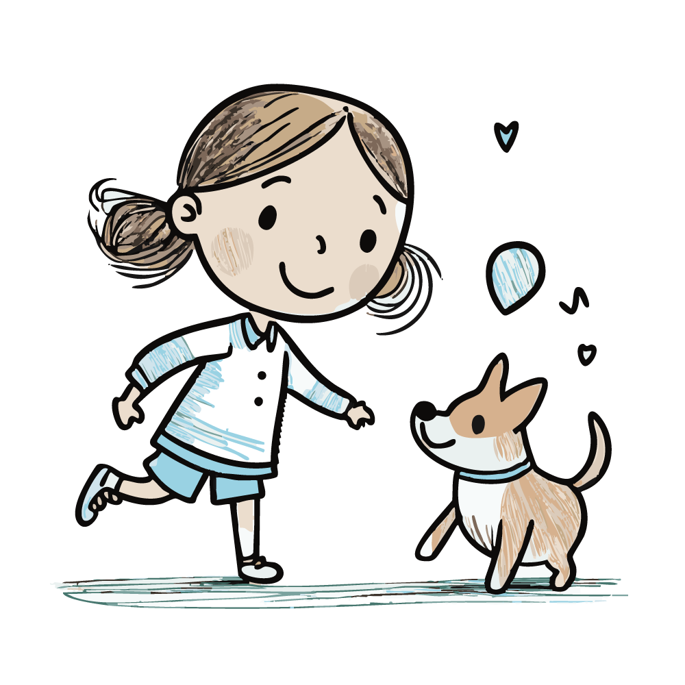 犬と遊ぶ女の子のイラスト