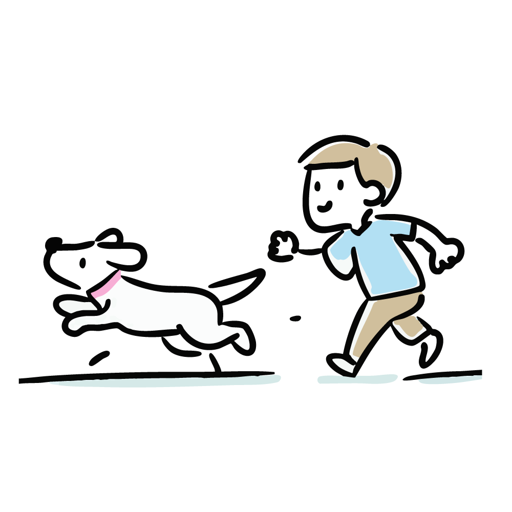 楽しそうに走る男の子と犬のイラスト