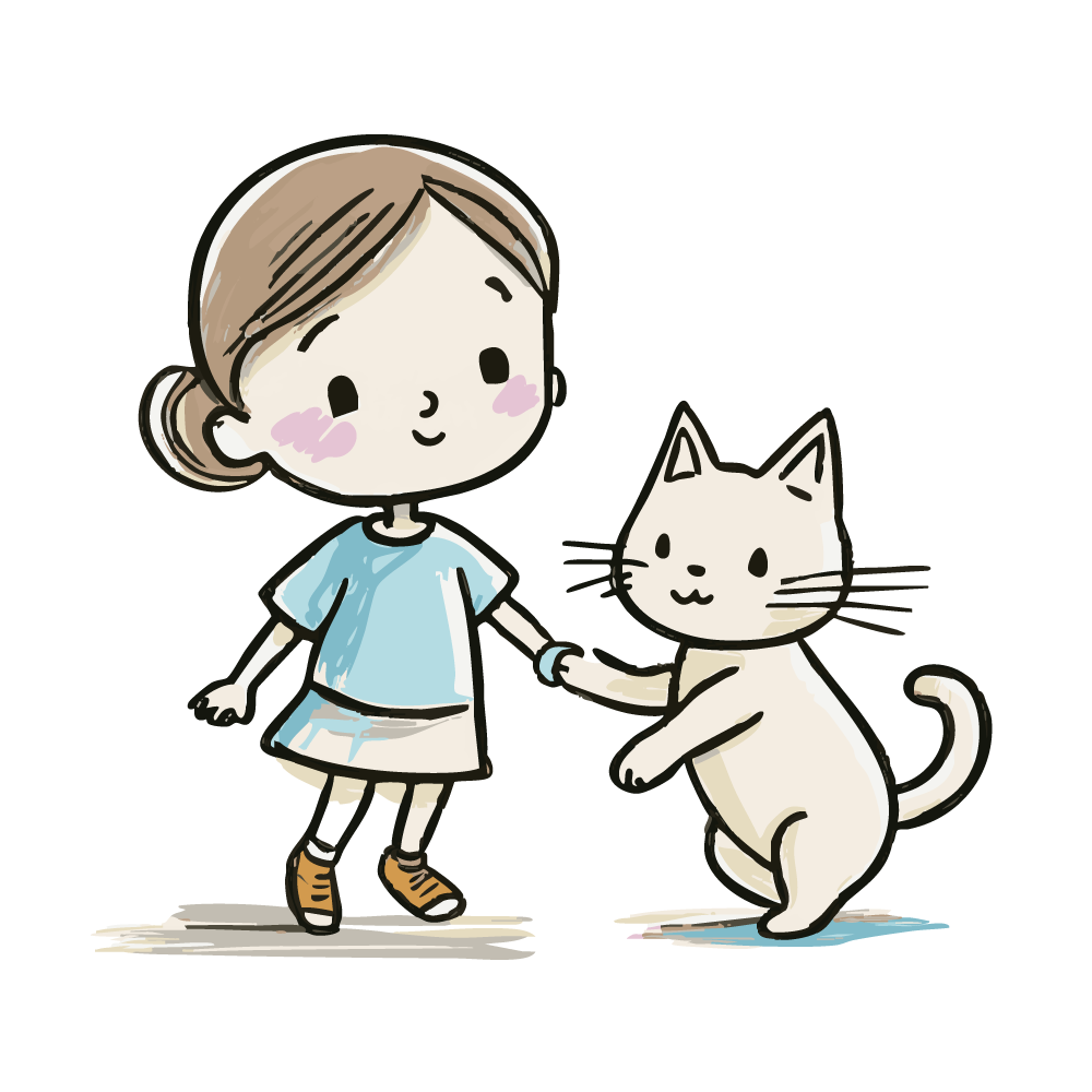 猫に手を差し伸べる女の子のイラスト