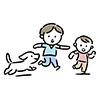 楽しそうに走る子供と犬のイラスト