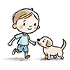 笑顔で犬と遊ぶ男の子のイラスト
