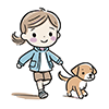 犬と散歩する女の子のイラスト