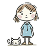 体調が悪そうな猫と心配そうに見る女の子のイラスト