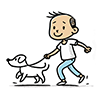 犬と散歩する男の子のイラスト