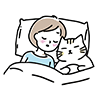 女性と猫が寄り添って眠っているイラスト