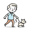 犬と散歩する男の子のイラスト