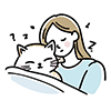 女性と猫が寄り添って眠っているイラスト