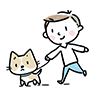 猫と散歩する男の子のイラスト