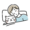 男性と猫が寄り添って眠っているイラスト