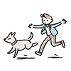 楽しそうに走る男の子と犬のイラスト