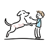犬と遊ぶ男の子のイラスト