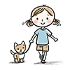 犬と散歩する女の子のイラスト