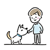 犬に手を差し伸べる男性のイラスト