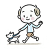 犬と散歩する男の子のイラスト