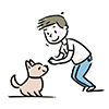 笑顔で犬と遊ぶ男の子のイラスト