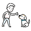 犬に手を差し伸べる男性のイラスト