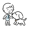 犬に手を差し伸べる男性のイラスト