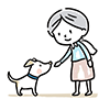 犬に手を差し伸べるシニア女性のイラスト
