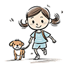 犬と散歩する女の子のイラスト