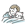 男性と猫が寄り添って眠っているイラスト