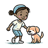 犬に手を差し伸べる女の子のイラスト