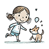犬と遊ぶ女の子のイラスト