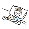 男性と猫が寄り添って眠っているイラスト