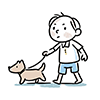 犬と散歩する男の子のイラスト