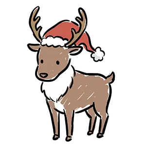 赤いサンタクロースの帽子をかぶったトナカイのクリスマスのフリーイラスト